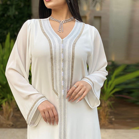 Robe Jalabiya à col en V pour femmes, ensembles deux pièces