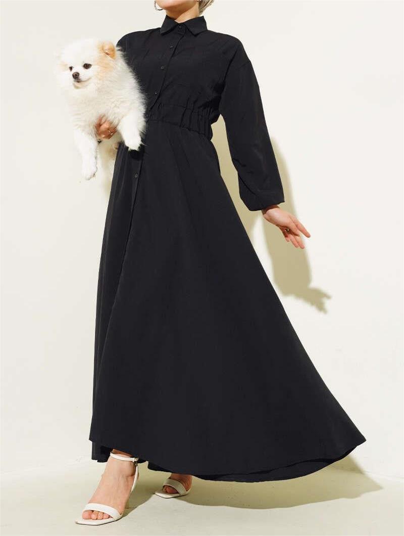 Elegant Long Sleeve Lapel A-Line Dress