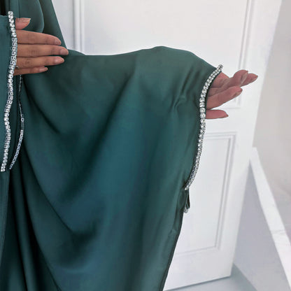 Party Beaded Matte Satin Abaya Dress