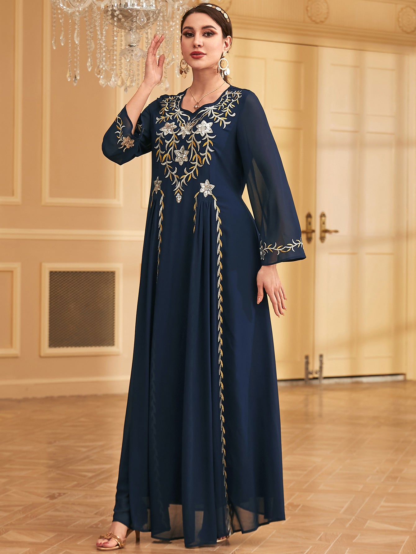 Women's Embroidered Hem Evening Dress