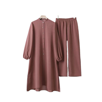 Women's Solid Color Casual Muslim Dress Sets