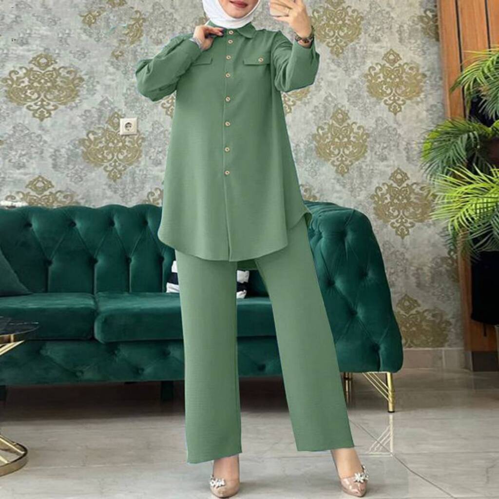 Women's Solid Color Shirt and Trousers Two-piece Suit