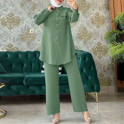 Women's Solid Color Shirt and Trousers Two-piece Suit