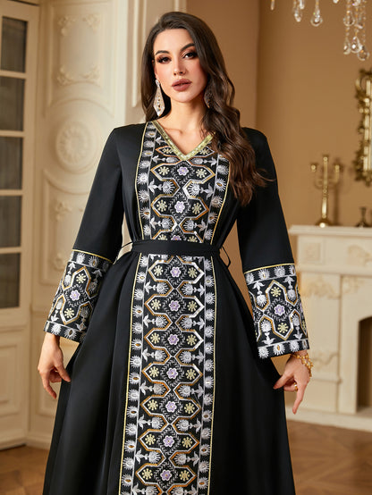 Bead Embroidery Panels Long-sleeved Dress