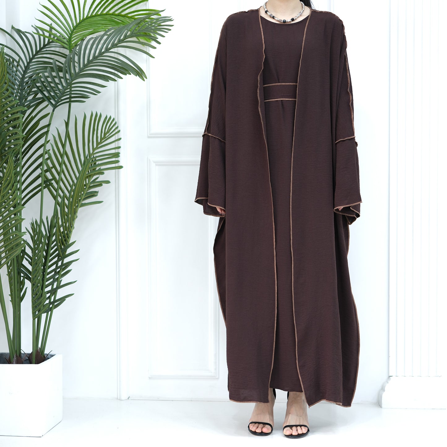 Muslim Plain Cardigan Dress Three-piece Sets