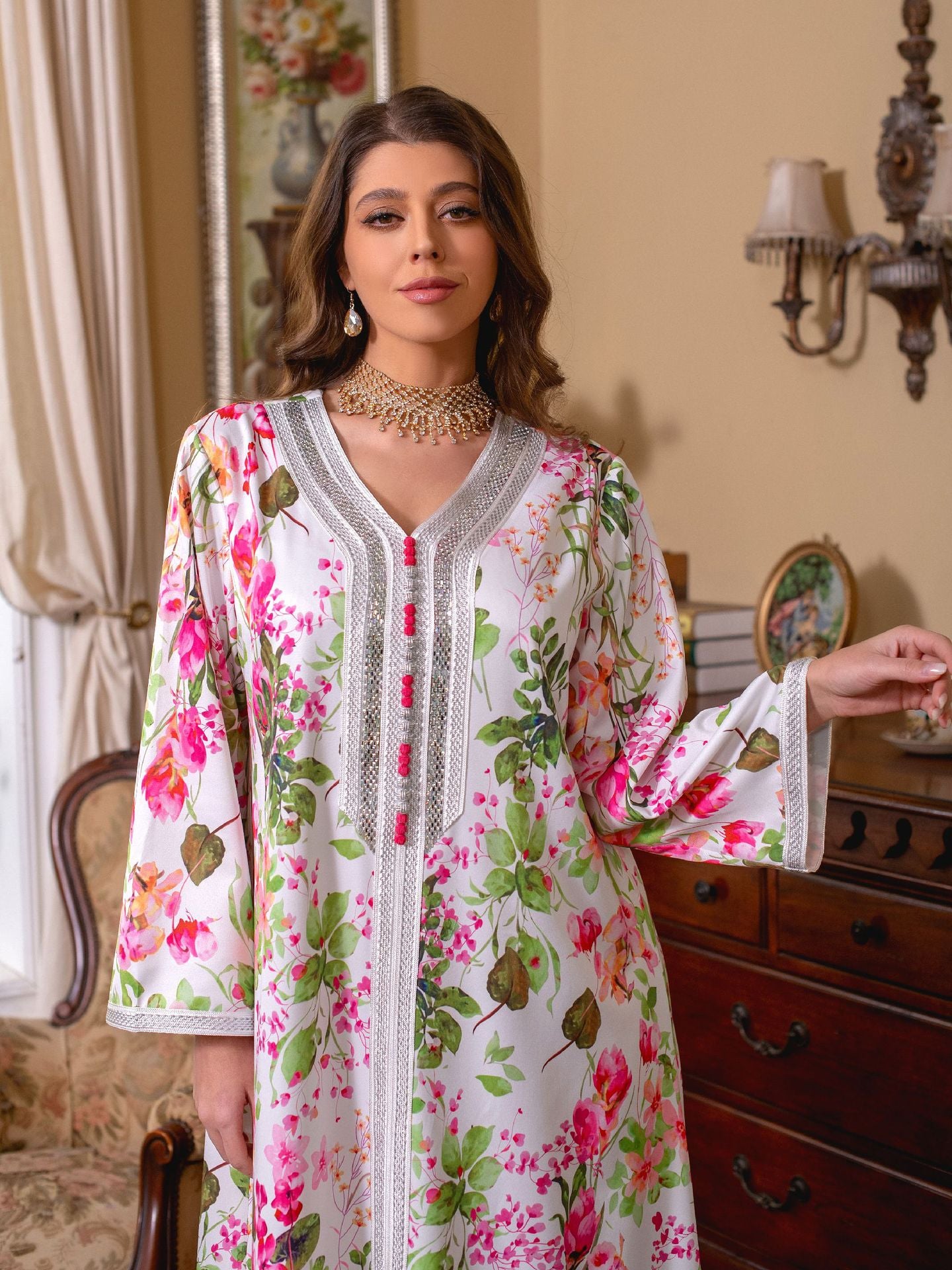 New Printed Hot Diamond Jalabiya Dress