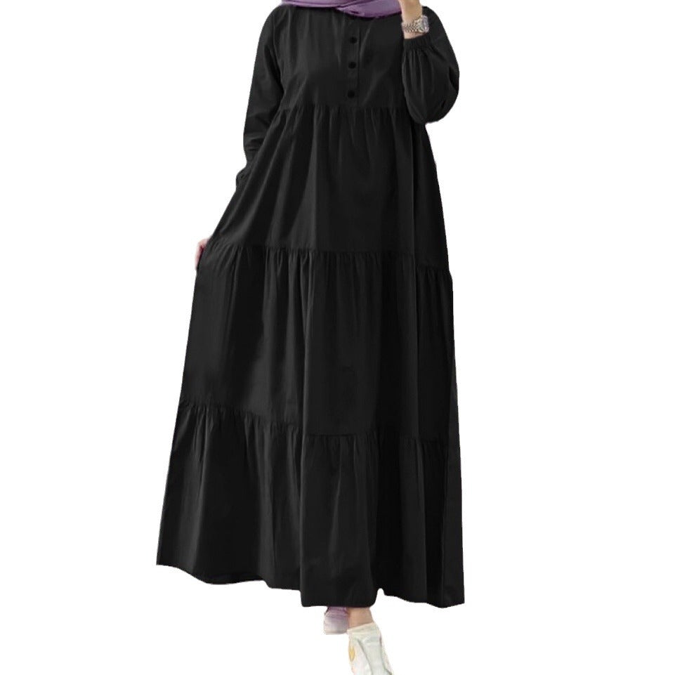 Muslim Solid Color Loose Casual Abaya Dress