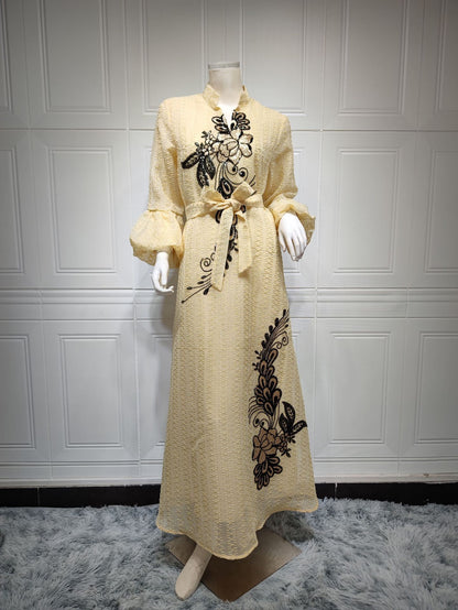 Floral Muslim Women's Embroidery Robe Dress