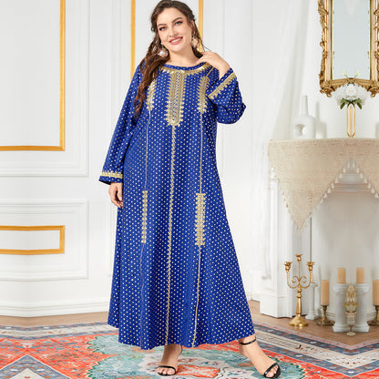 Gold Thread Embroidered Ethnic Style Long Sleeve Dress