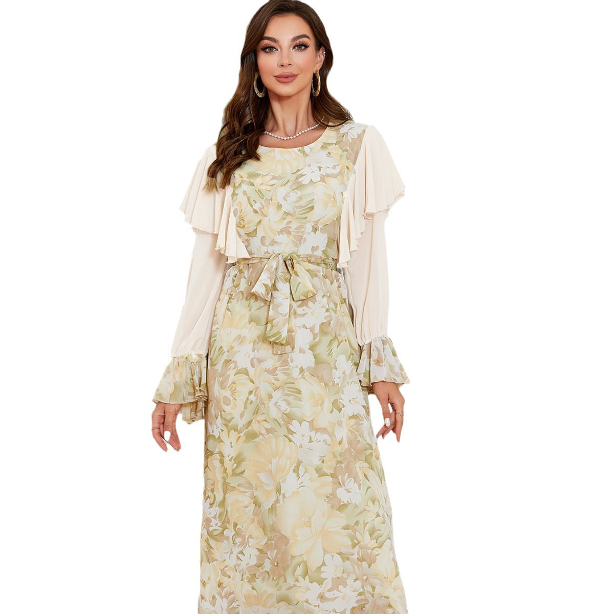 Women's Elegant Chiffon Print Paneled Dress