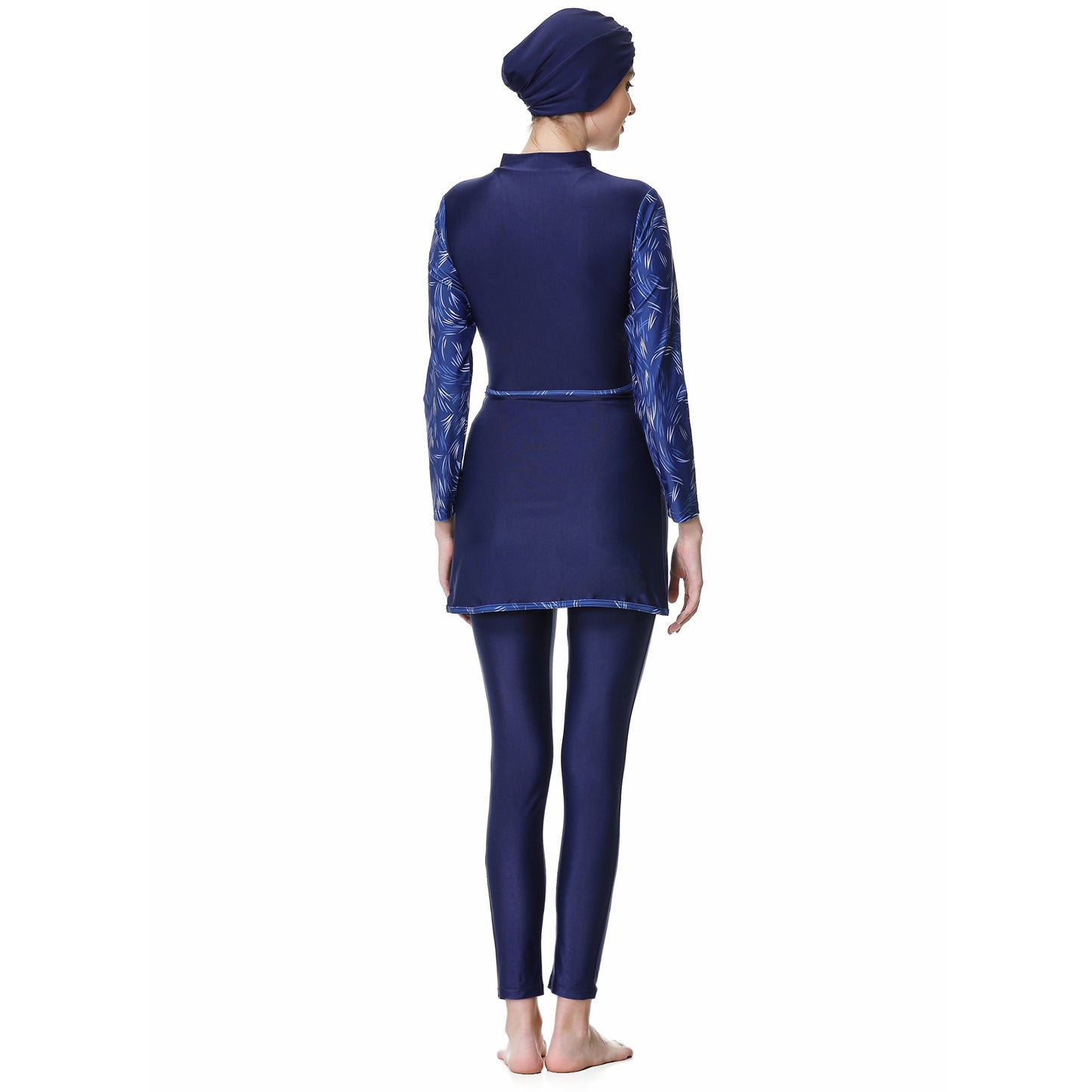 Printed Patchwork Pants + Top + Hat Three-piece Swimsuit Burkini