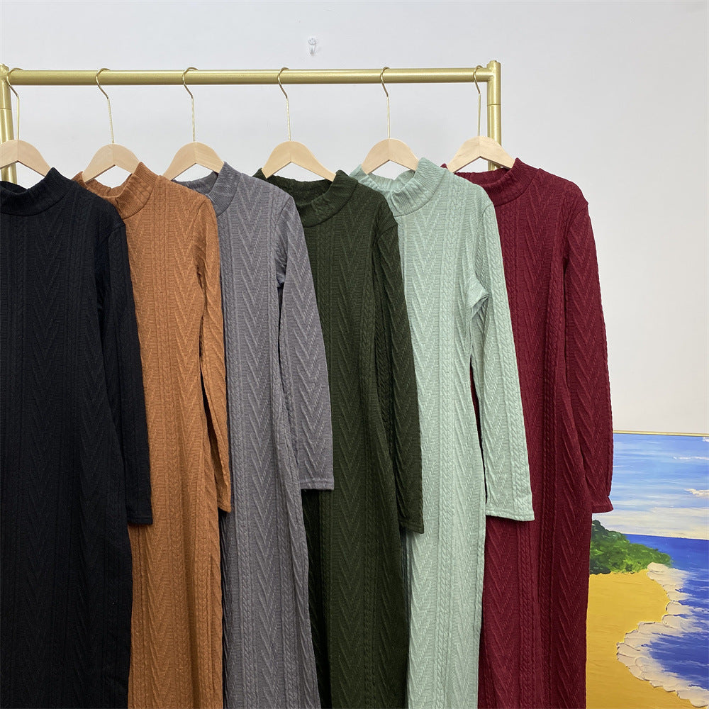 Solid Color Long-sleeved Sweater Base Dress