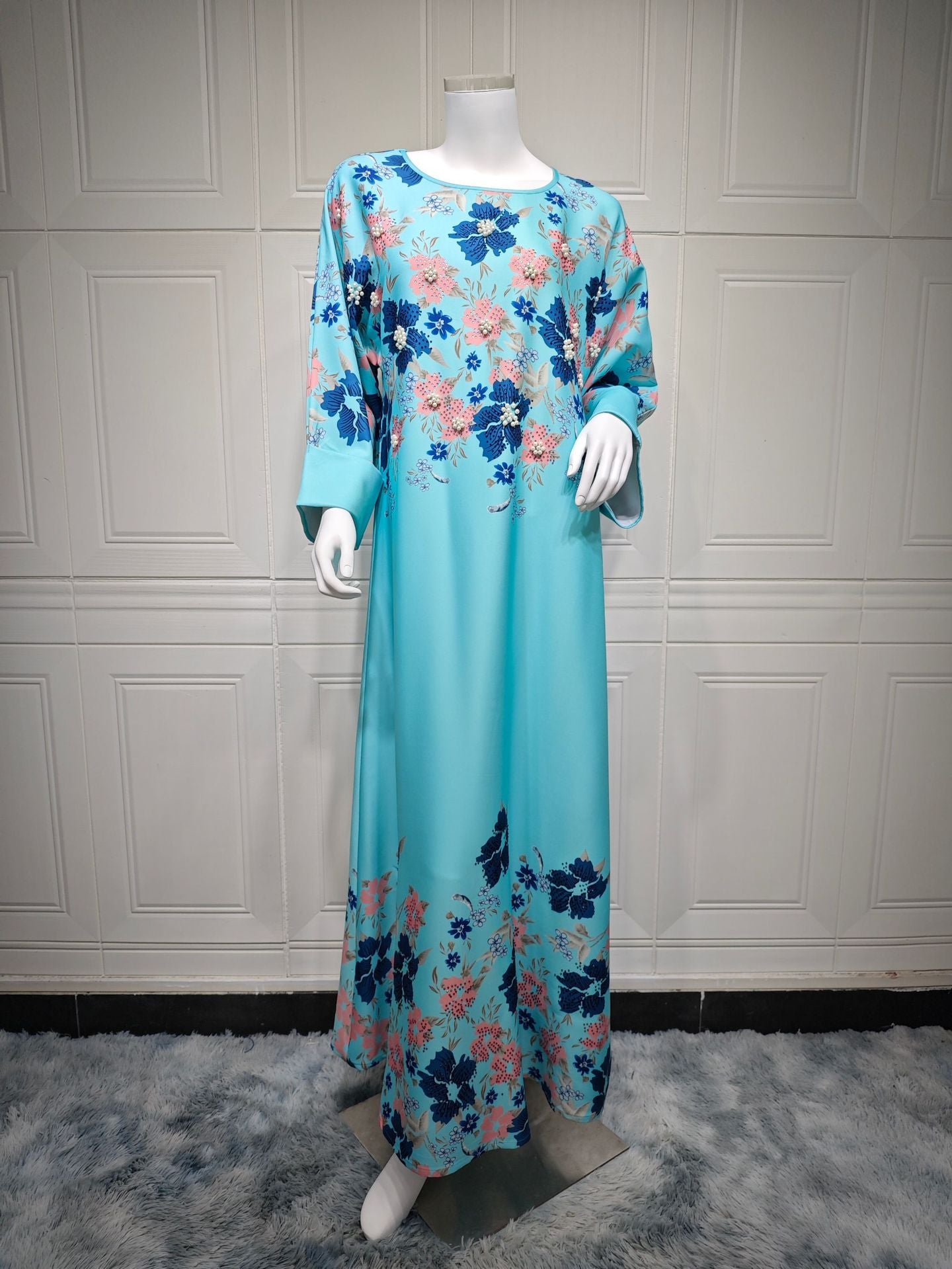 Women's Flower Hot Diamond Long-sleeved Dress