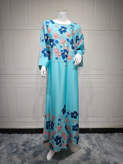 Women's Flower Hot Diamond Long-sleeved Dress