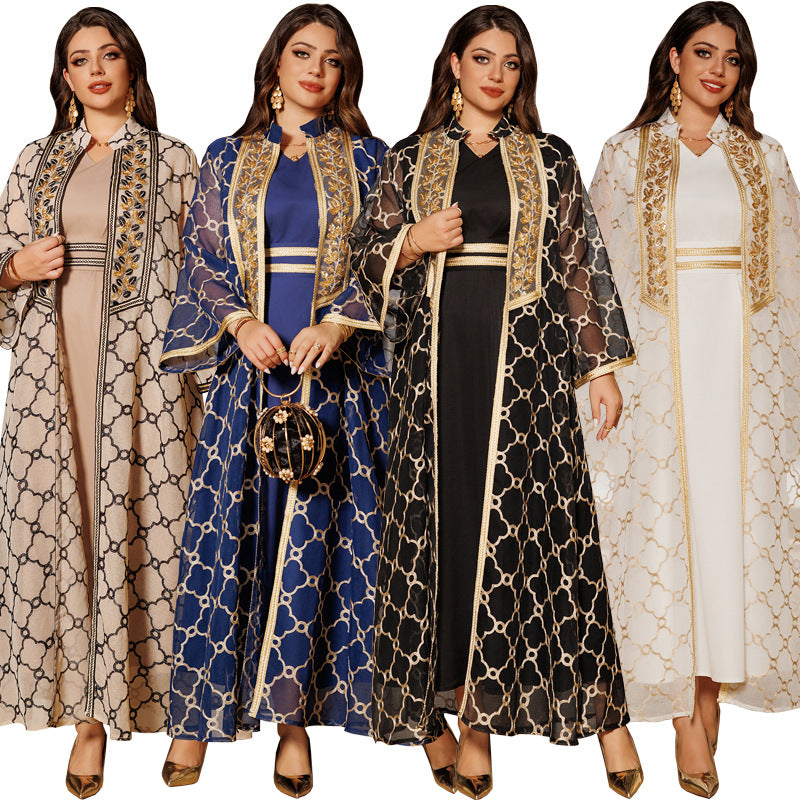 Women's Embroidered Vest Open Abaya Suit