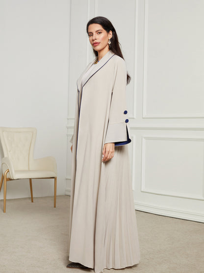 Elegant Open Abaya Contrasting Button Dress