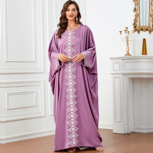 Women's Patchwork Batwing Sleeve Purple Dress