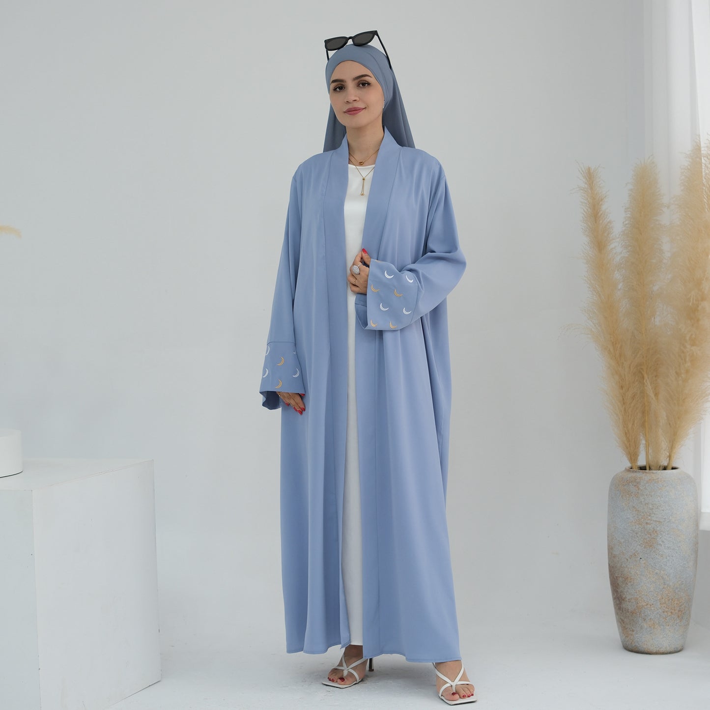 Plain Moon embroidered Elegant Cardigan Robe