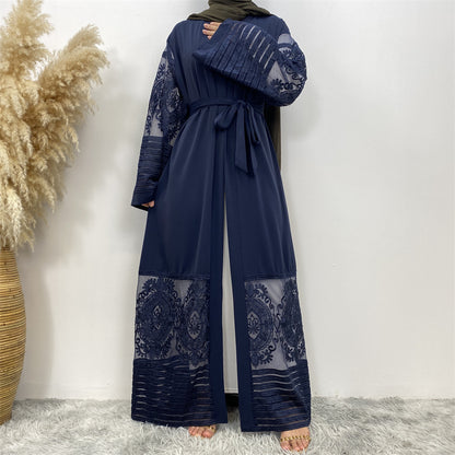 Women's Embroidered Mesh Cardigan Robe Dress