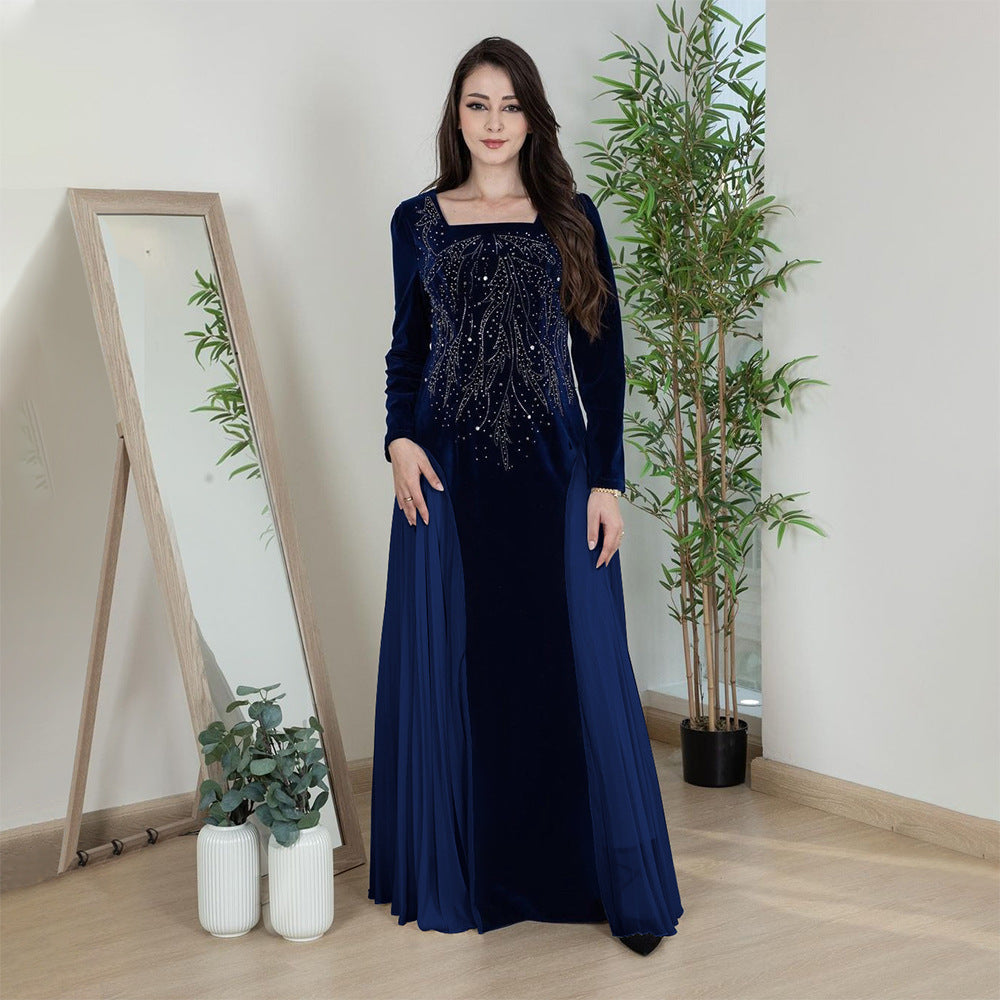 Chiffon Panelled Hot Diamond Jalabiya Evening Dress