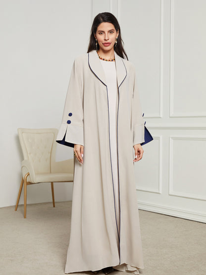 Elegant Open Abaya Contrasting Button Dress