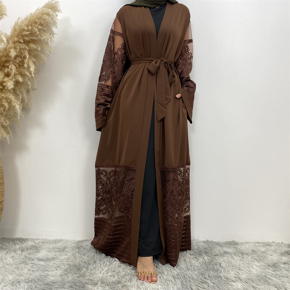 Women's Embroidered Mesh Cardigan Robe Dress