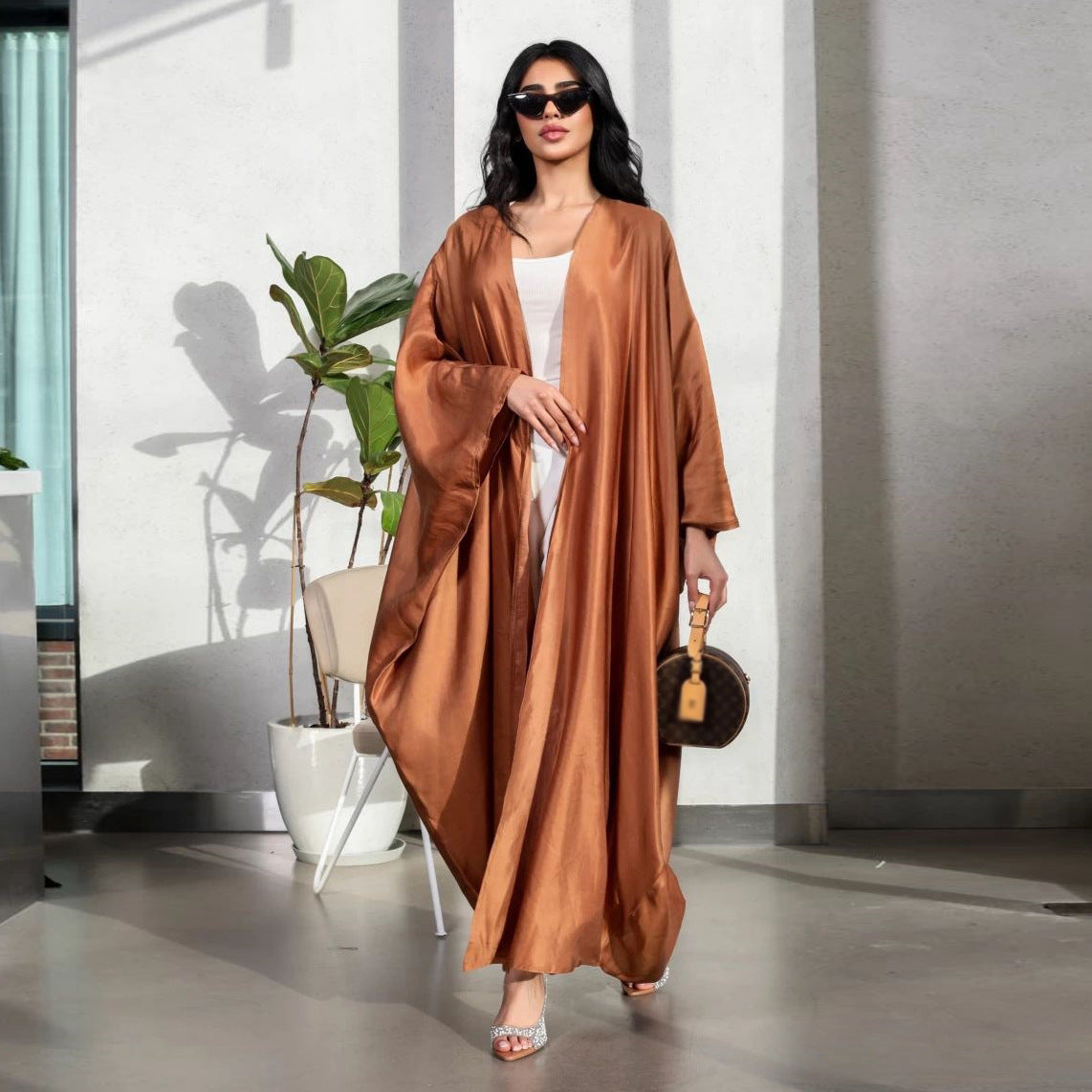 Women's Solid Color Cardigan Robe Open Abaya