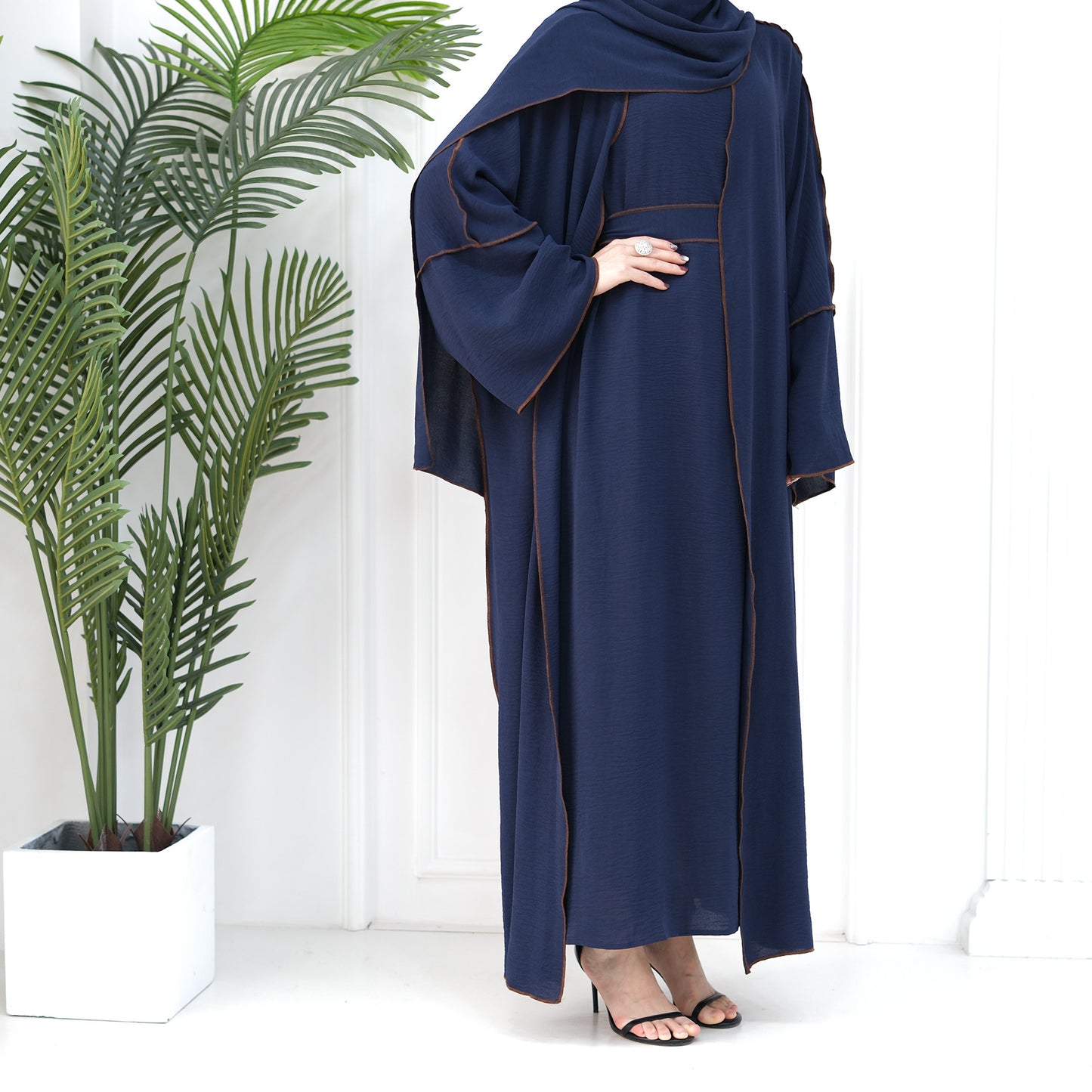 Muslim Plain Cardigan Dress Three-piece Sets