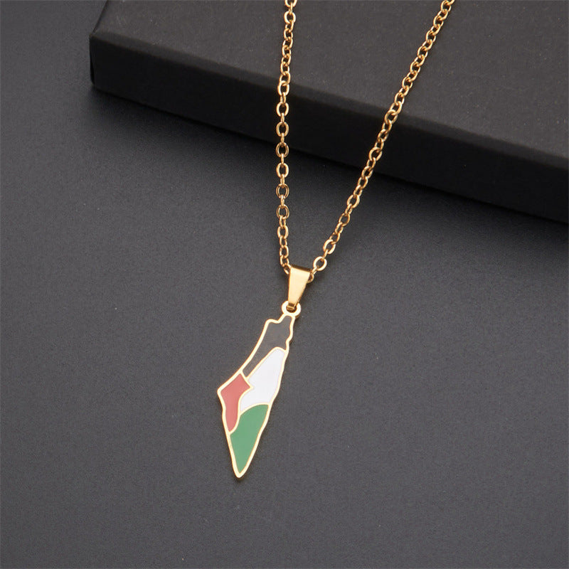 Stainless Steel Palestine Flag Map Pendant Necklace