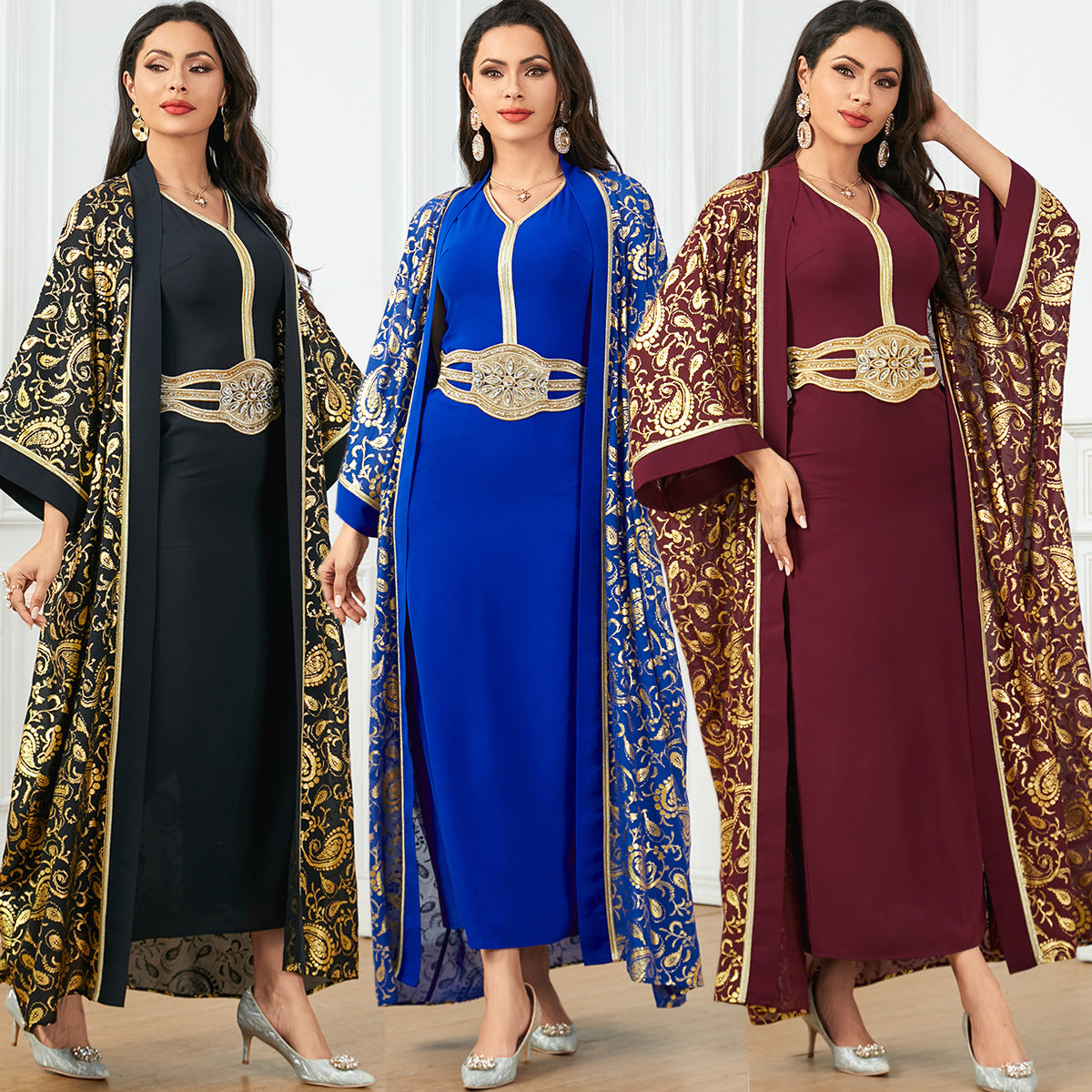 Women's Summer New Muslim Stamped Robe Two Piece Dresses