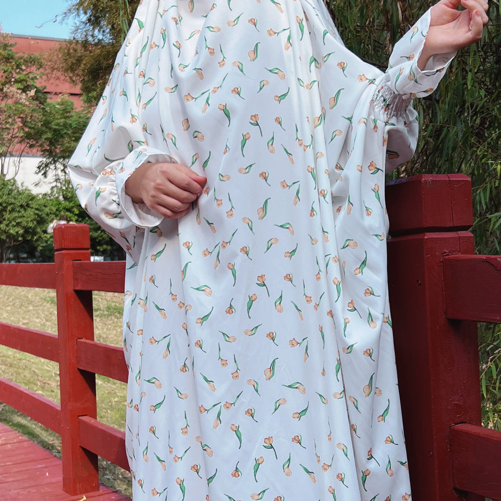 Fashion Design Printed Abaya Dress Jilbab-Wihte