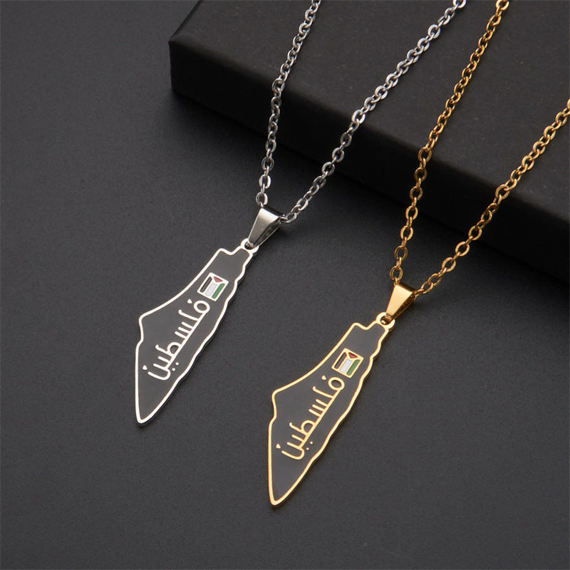 Stainless Steel Palestine Flag Map Pendant Necklace