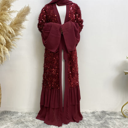 Sequinned Chiffon Flared-sleeved Robe