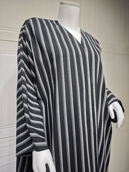 Striped Cardigan Jacket Open Abaya