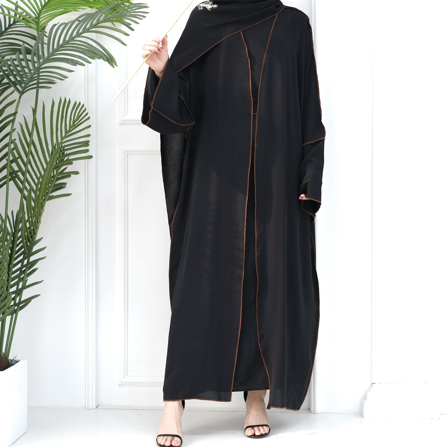 Muslim Plain Cardigan Dress Three-piece Sets