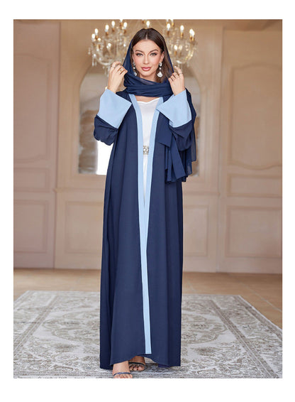 Solid Color Patchwork Sleeve Blue Robe