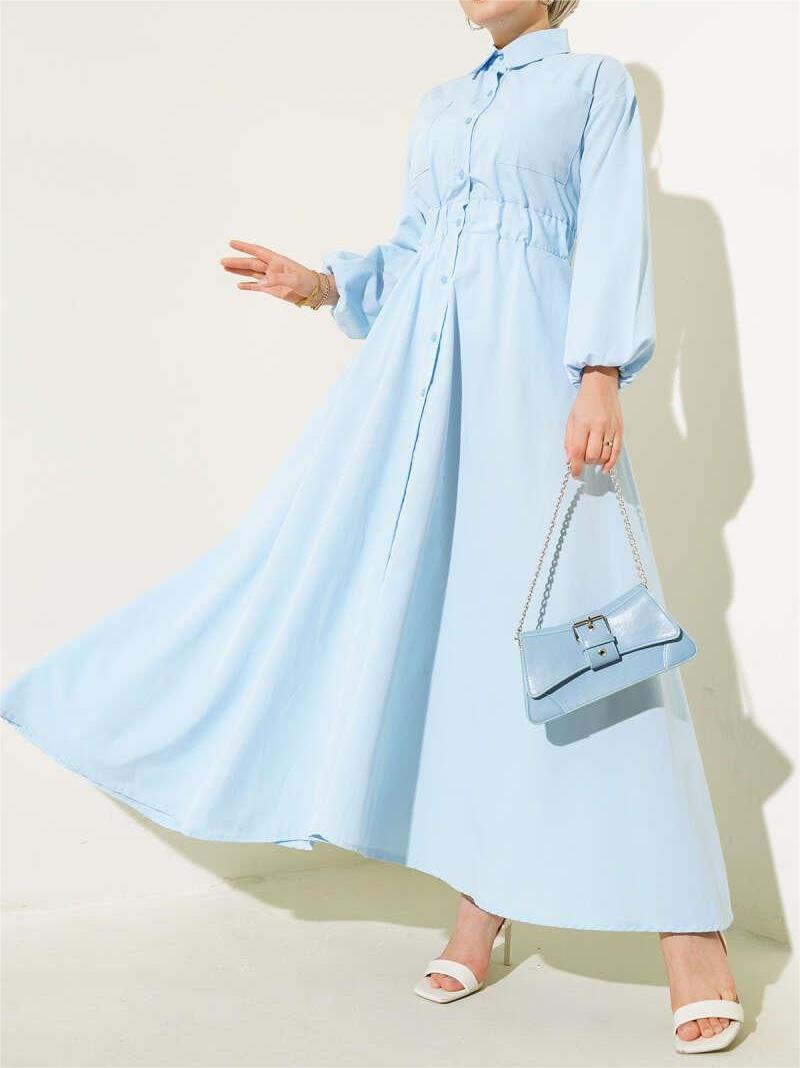 Elegant Long Sleeve Lapel A-Line Dress