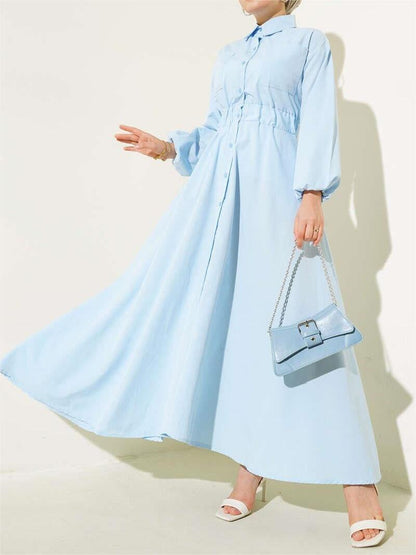 Elegant Long Sleeve Lapel A-Line Dress