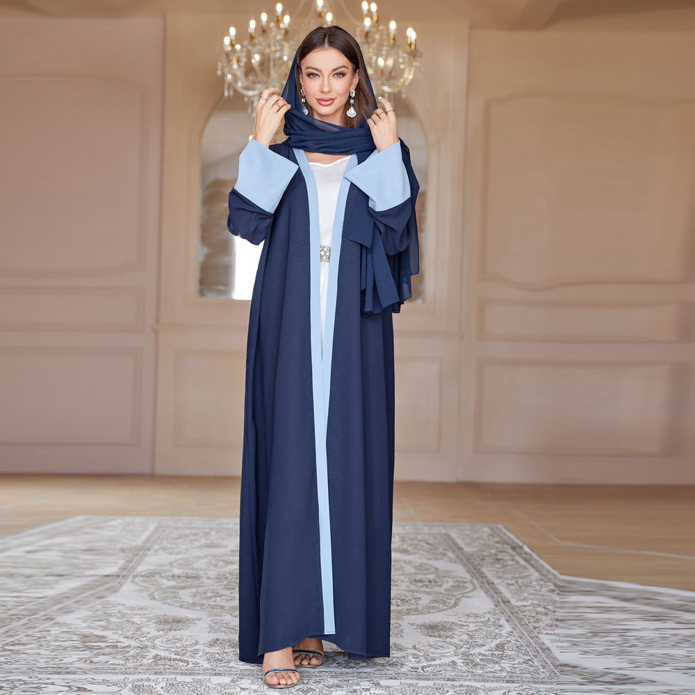 Solid Color Patchwork Sleeve Blue Robe