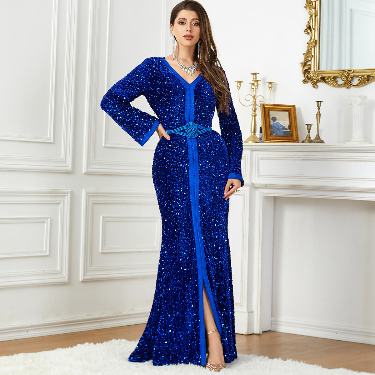 Robe de soirée en velours perlé pour femmes