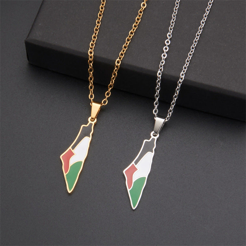 Stainless Steel Palestine Flag Map Pendant Necklace