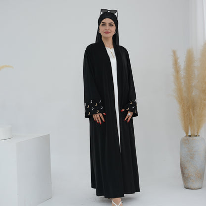 Plain Moon embroidered Elegant Cardigan Robe