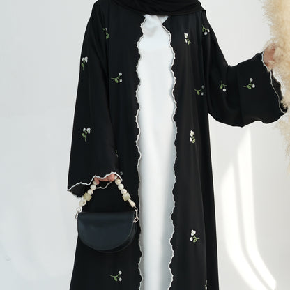 Floral Embroidery Elegant Lace Open Abaya