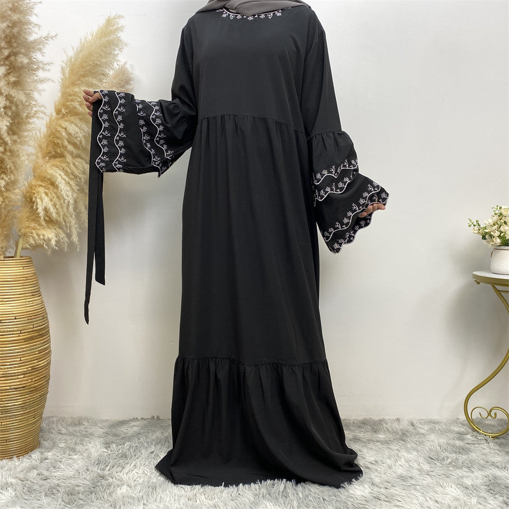 Long Sleeve Embroidered Slim Fitting Dress