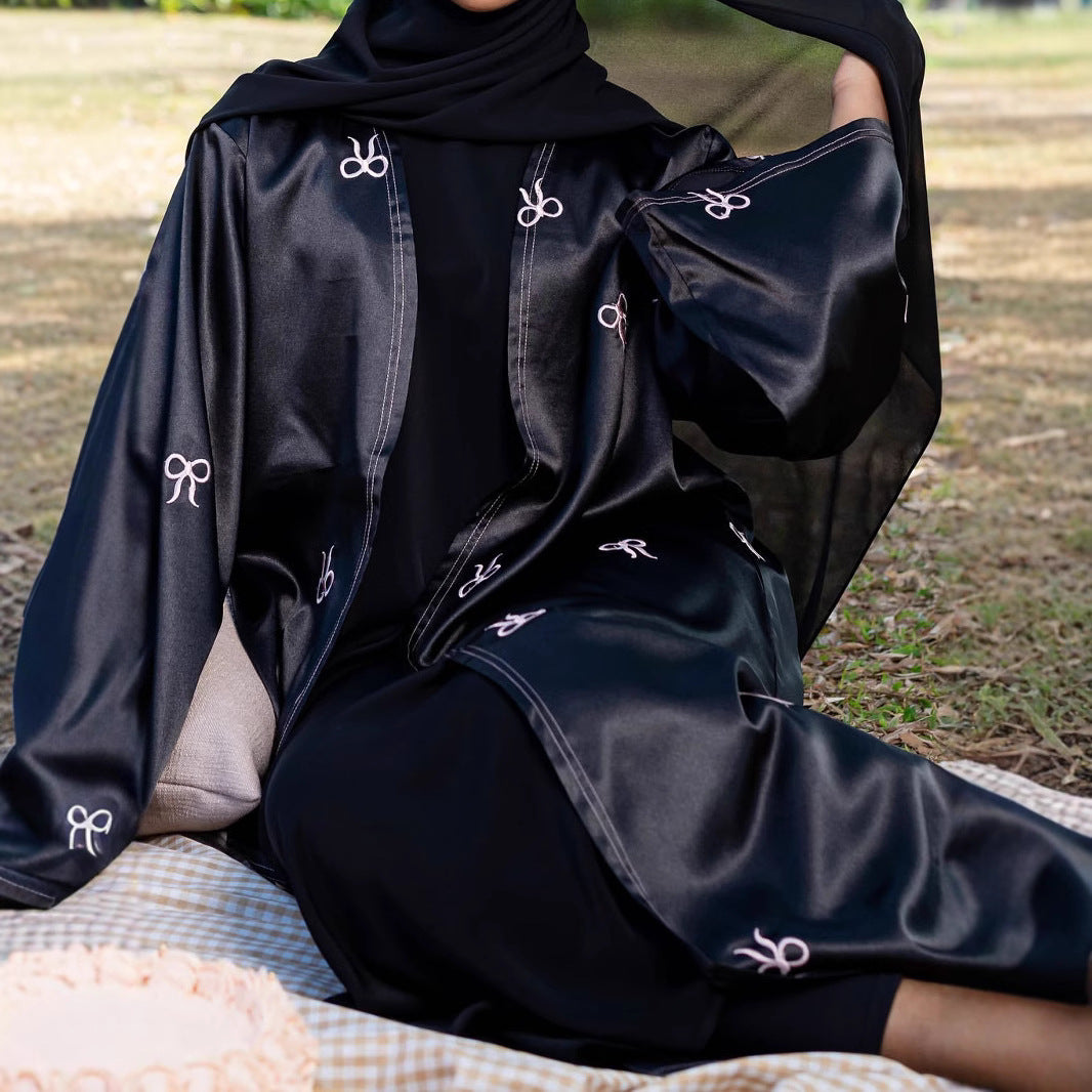 Luxurious Black Embroidery Open Abaya