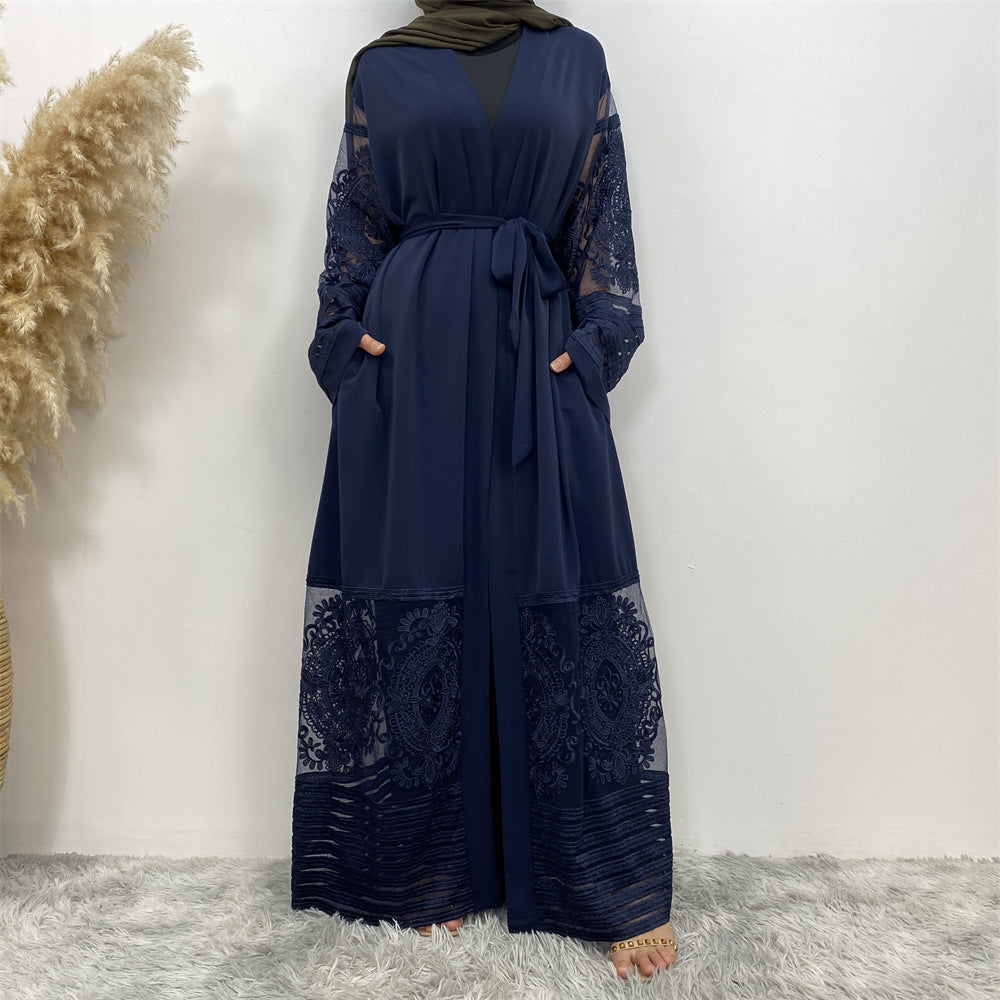 Women's Embroidered Mesh Cardigan Robe Dress