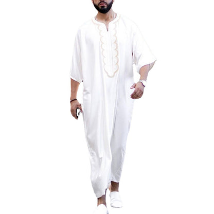 Collarless Casual White Muslim Thobe