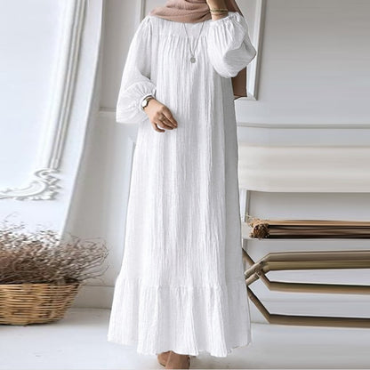 Women's Puff Sleeve Solid Ruffle Dress