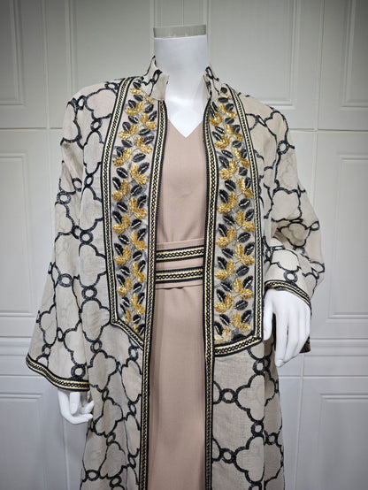 Women's Embroidered Vest Open Abaya Suit