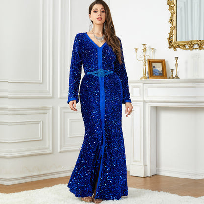 Robe de soirée en velours perlé pour femmes